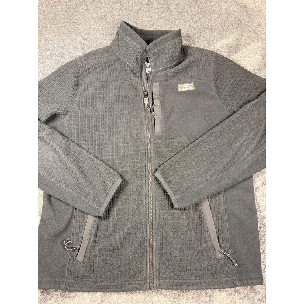 LL Bean Mens Airlight Knit Fleece Full Zip Jacket Black Large 508982